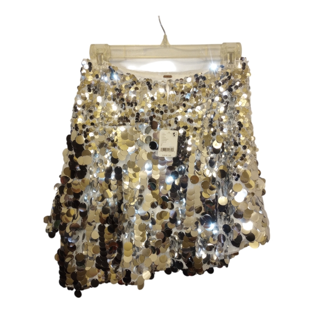 NWT Free People Silver Sequin Skirt Size 2